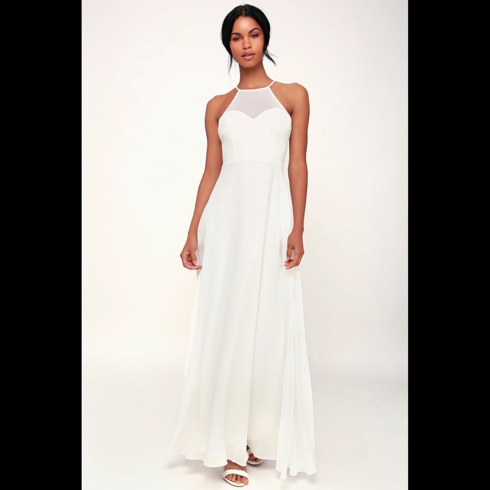 NWOT Lulu’s Night of Romance White Sleeveless Maxi Dress